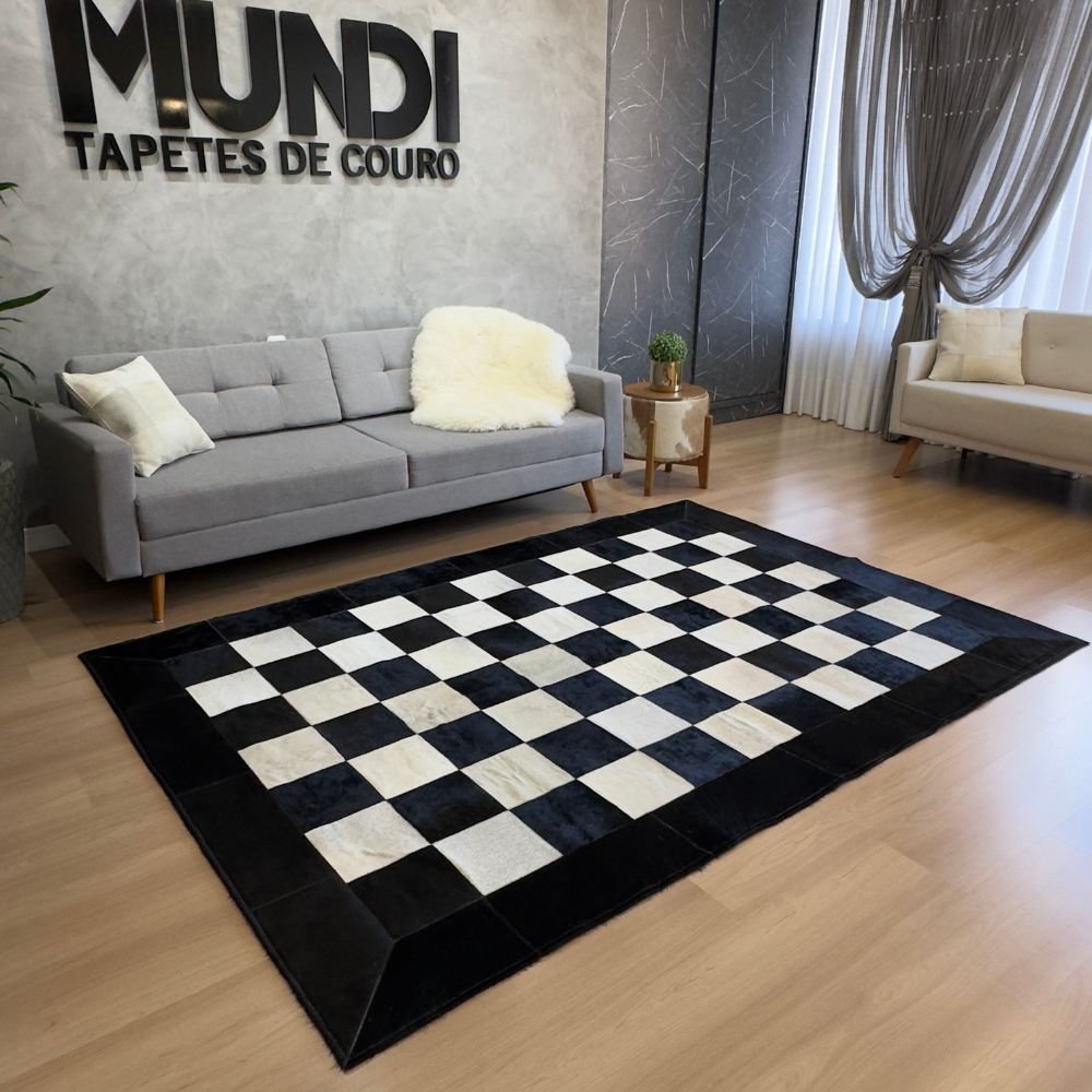 Tapete De Couro Preto e Branco Xadrez Placas/Borda 20cm Quadriculado ...